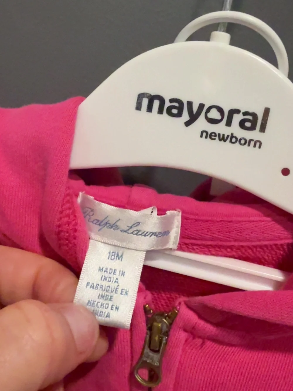 Ralph Lauren Hot Pink Hoodie & Jogger Set for Baby Girl Toddler 18M Zip Up
